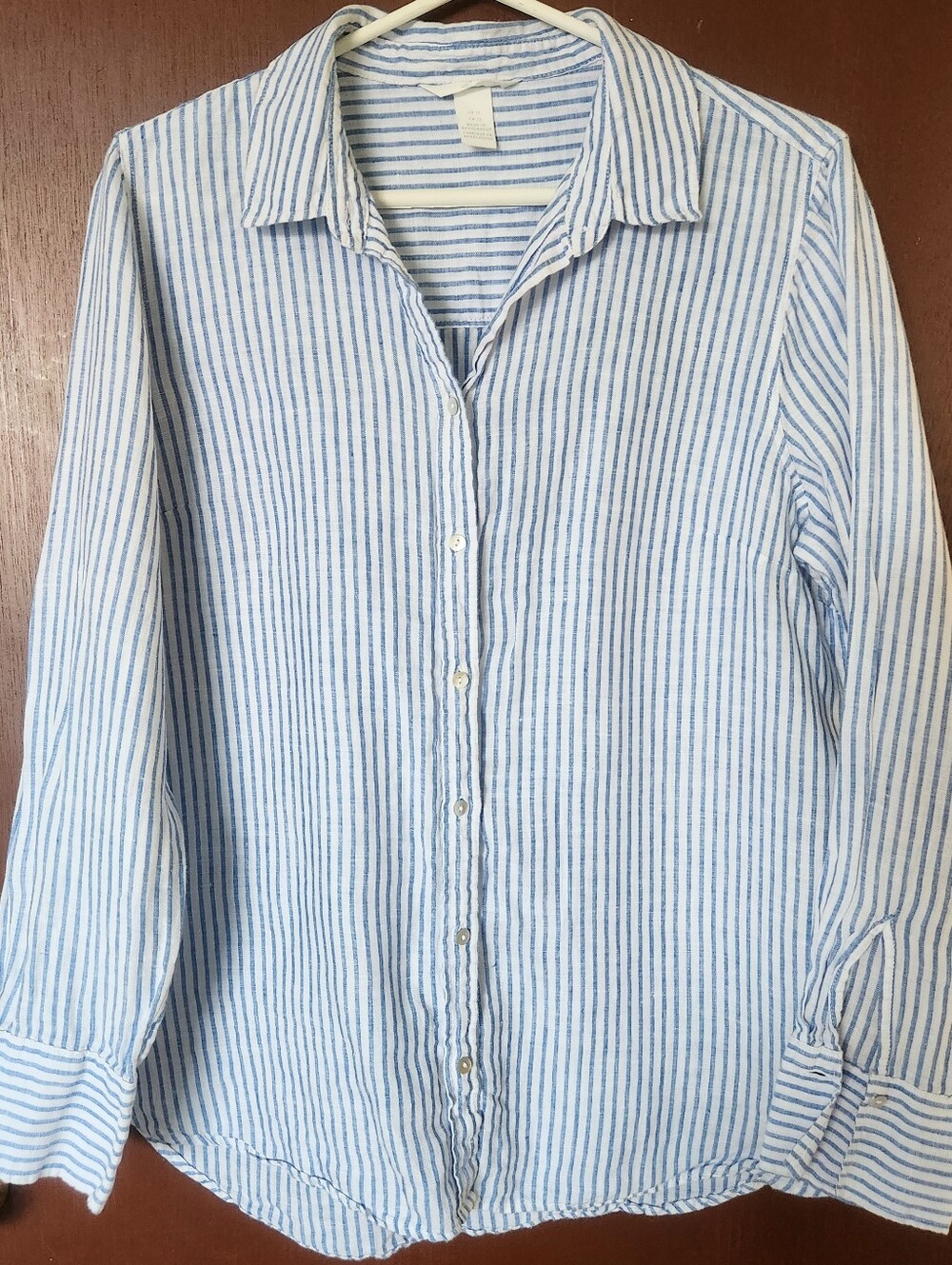 White And Blue Striped Linen Button Up - Picture 1 of 5
